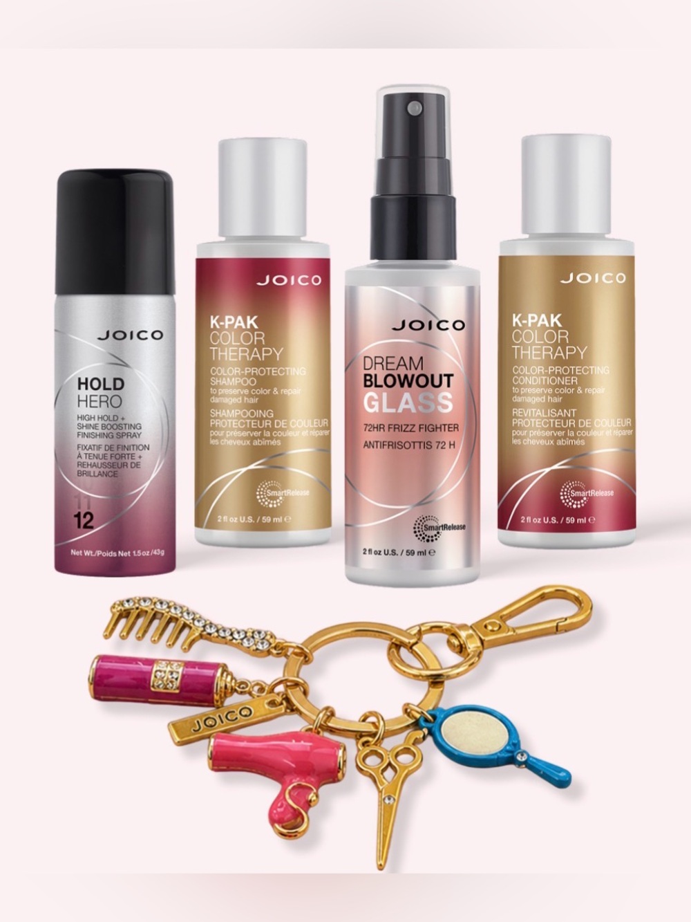 BN Joico Travel Set With Charm Keyring & Bonus Round Brush Shampoo Conditioner